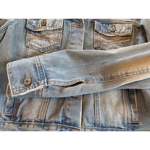 Aeropostale Denim Jacket Large Classic Look Light Wash Distressed Button Up - Picture 5 of 9